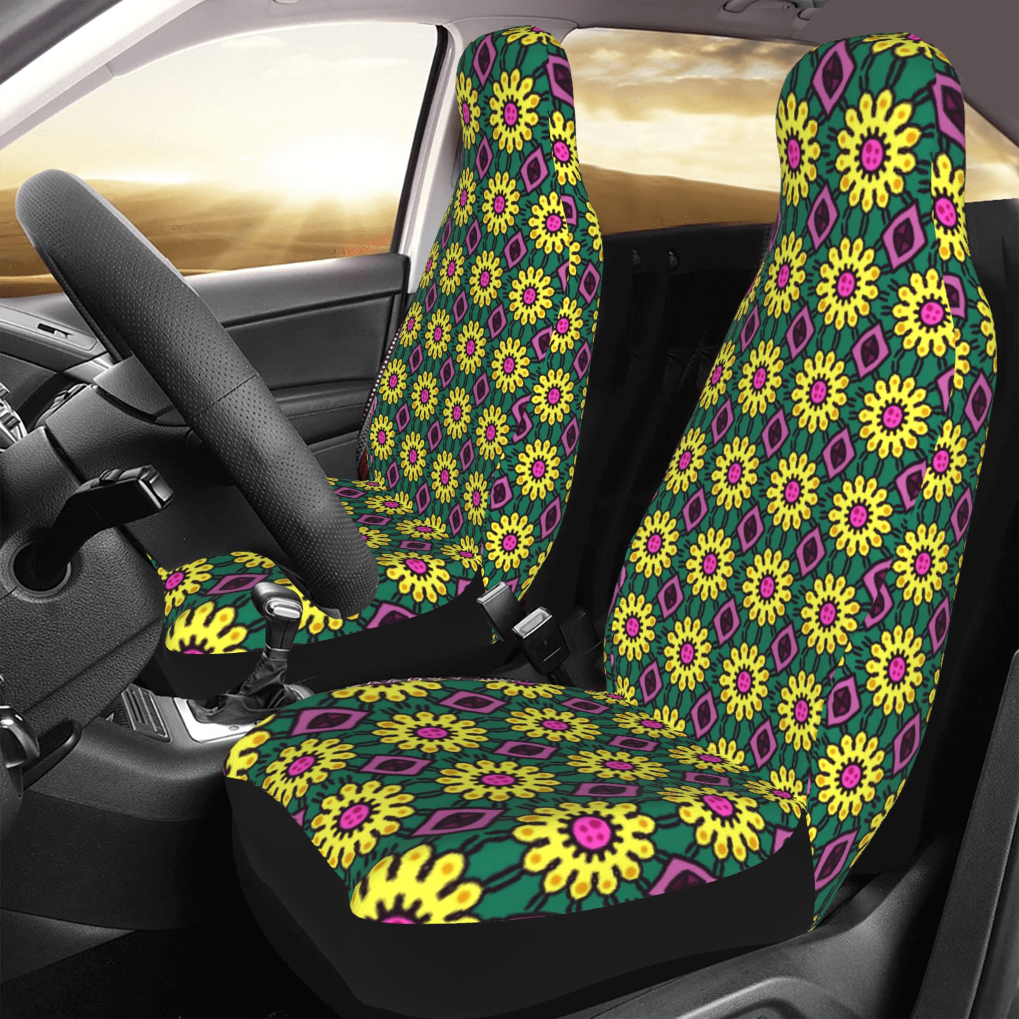 ZICANCN Car Seat Covers Front Seats Only，Retro Flower Decor Automotive Seat Covers Protectors for Cars Trucks Suv 2 Pack