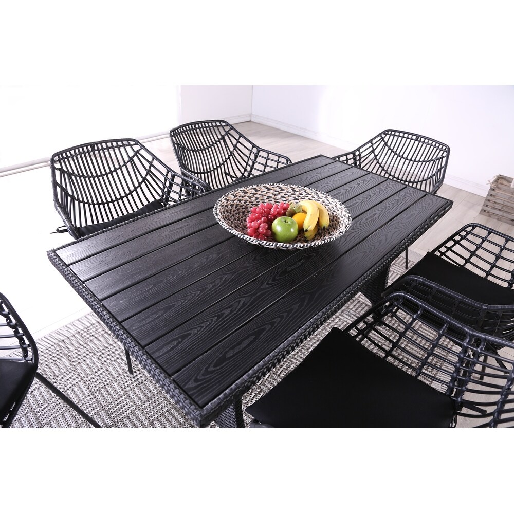 Demi Transitional Rattan Wicker 3 piece Outdoor Modular Sectional Dining Set by M L Co.