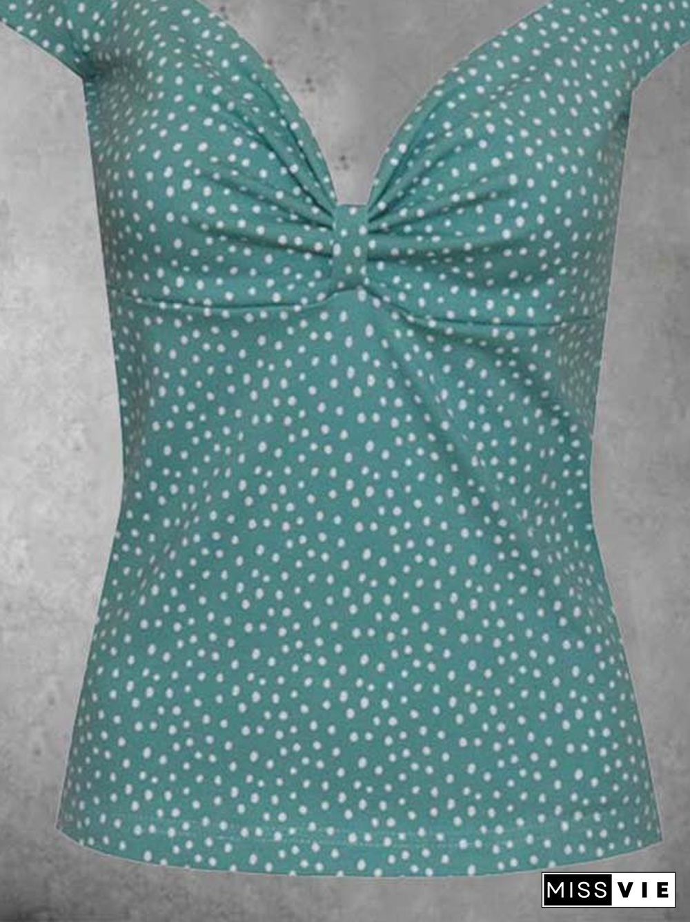 Casual V Neck Cotton-Blend Polka Dots T-shirt