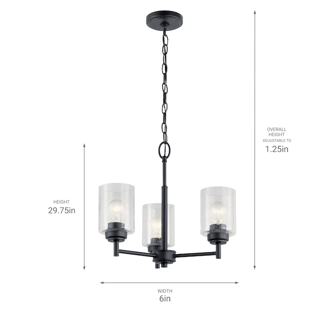 Kichler 44029BK Winslow 3-Light Black Modern/Contemporary Chandelier