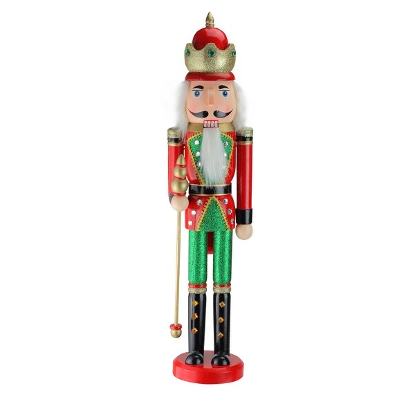 24 Red and Green Wooden Christmas Nutcracker King with Scepter