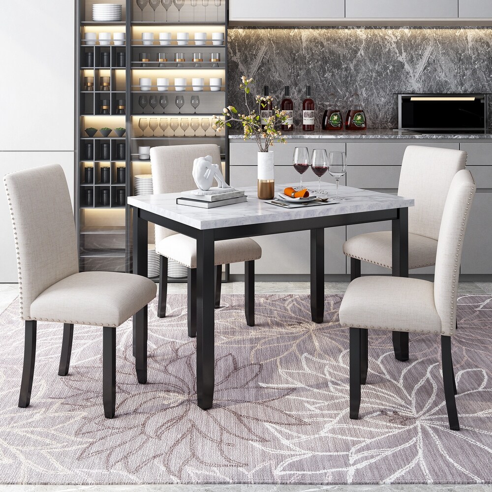 Faux Marble 5 Piece Dining Set Table