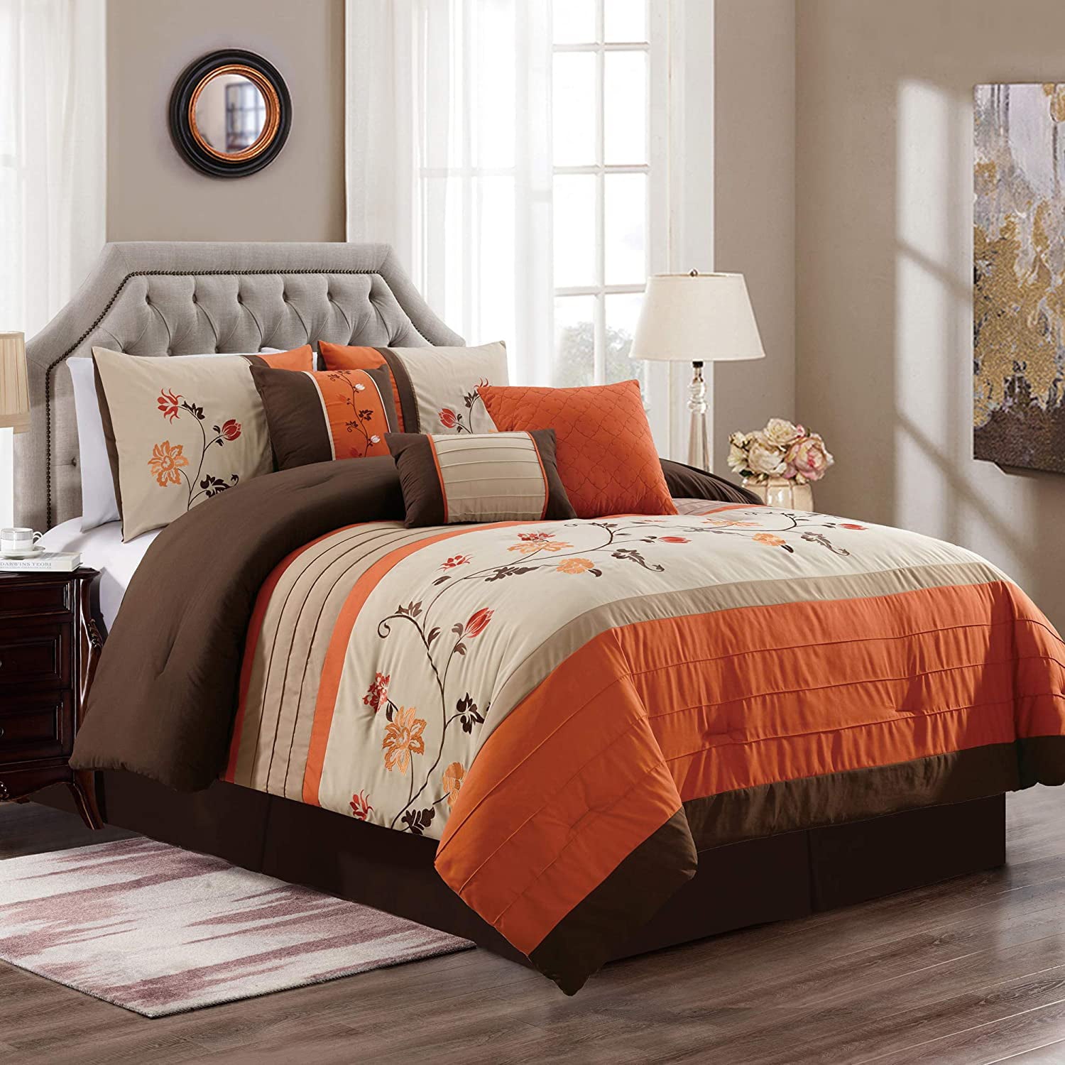 Chezmoi Collection Chezmoi Collection Contemporary 7 Piece Comforter Sets Queen with Comforter and Shams and Bed Skirt and Decorative Pillows and Breakfast Cushion