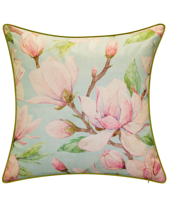 Edie@Home NYBG Watercolor Magnolia Print Decorative Pillow， 20 x 20