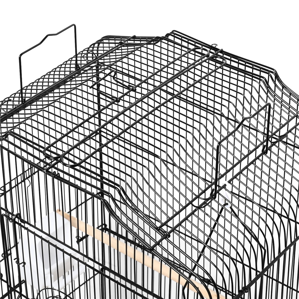 generic 64''H Open Top Metal Bird Cage Large Parrot Cage w/ Double Doors and Rolling Stand for Budgie Parrot Canary Cockatiel， Black