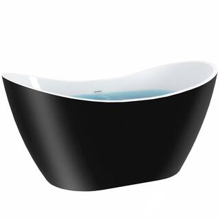 AKDY Freestanding 67 in. Fiberglass Double Slipper Flatbottom Modern Stand Alone Non-Whirlpool Bathtub in Glossy Black BT0093