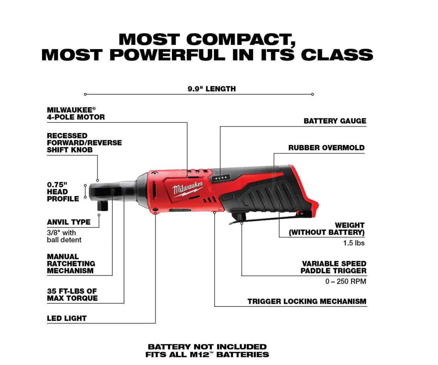 Milwaukee 2555-22-2457-20 M12 FUEL 12V Lithium-Ion Brushless Cordless Stubby 1/2 in. Impact Wrench Kit with M12 3/8 in. Ratchet