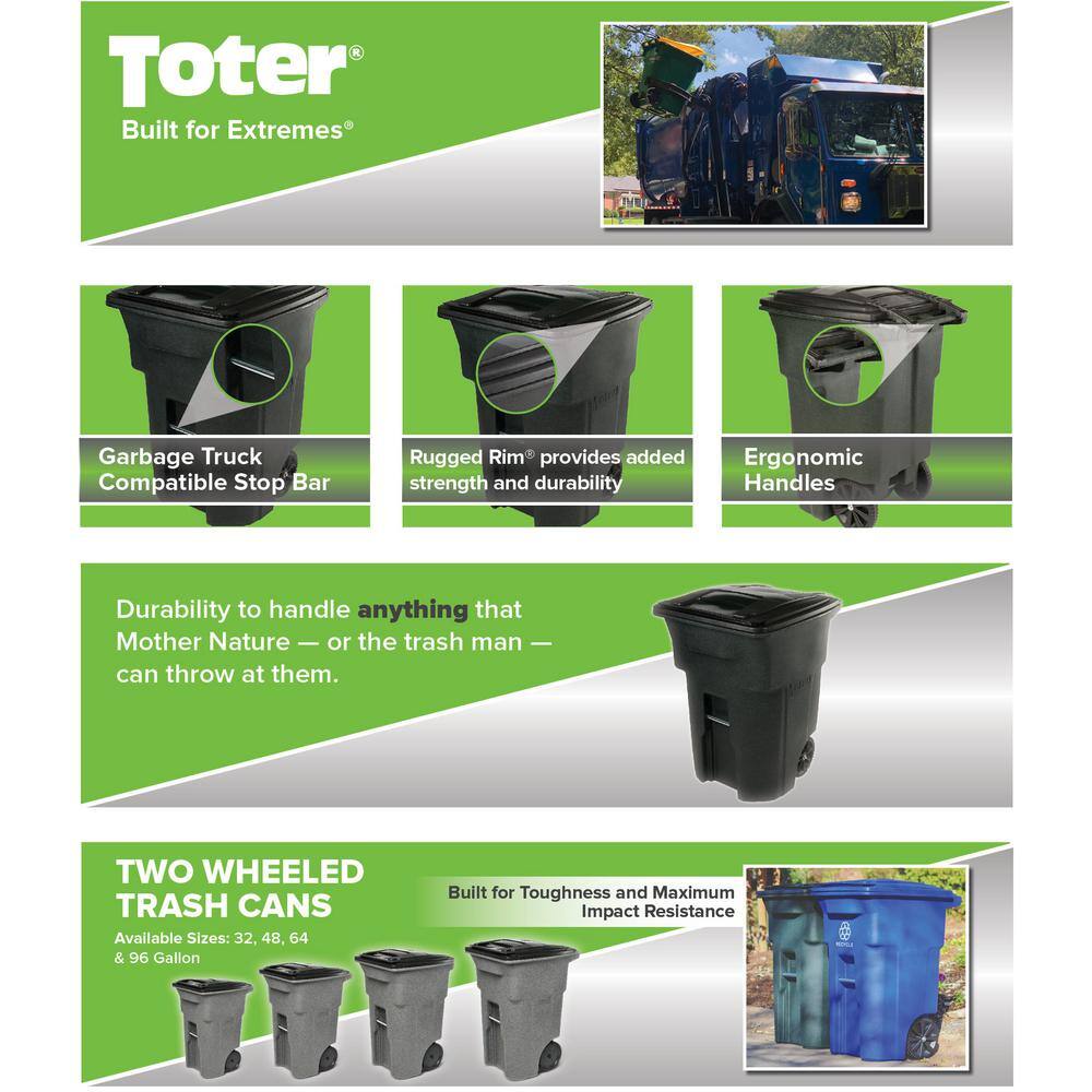 Toter 96 Gallon Black Rolling Outdoor GarbageTrash Can with Wheels and Attached Lid 79296-R2200