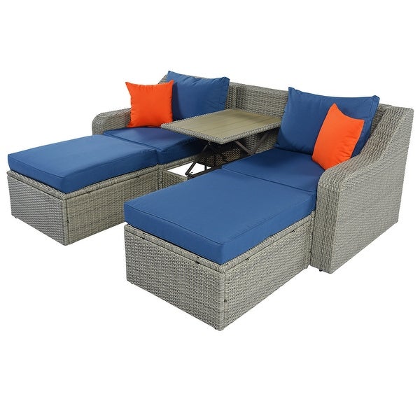 3pcs Patio Wicker Sofa Set with Cushions and Lift Top Coffee Table - Overstock - 35869381