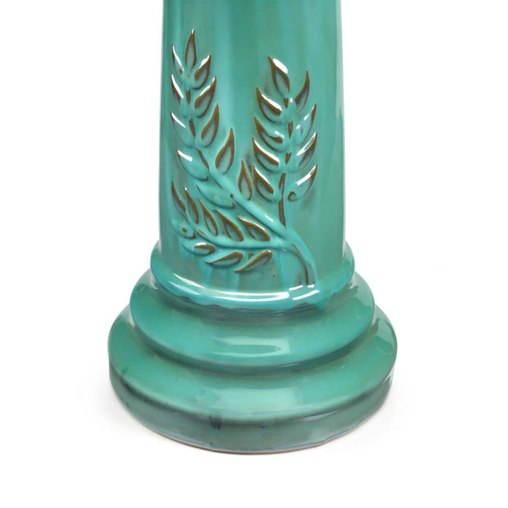 Smart Solar Wingate 15-3/4 in. Minty Teal Ceramic Traditional Birdbath 207239-MG