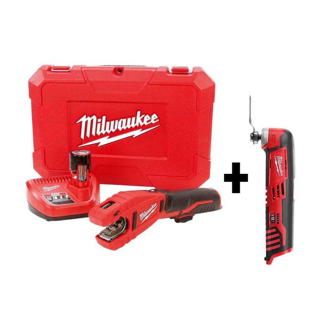 MW M12 12V Lithium-Ion Cordless Copper Tubing Cutter Kit W M12 Multi-Tool 2471-21-2426-20