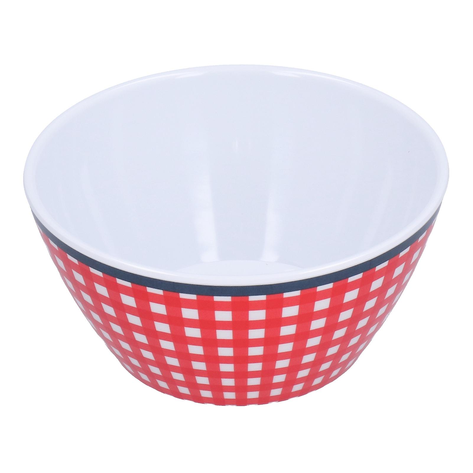 Melamine Salad Plate Dinner Fruit Plate Thickened Snack Bowl Dessert Cake Fruit Bowl for Baking Table DecorationRed Grid