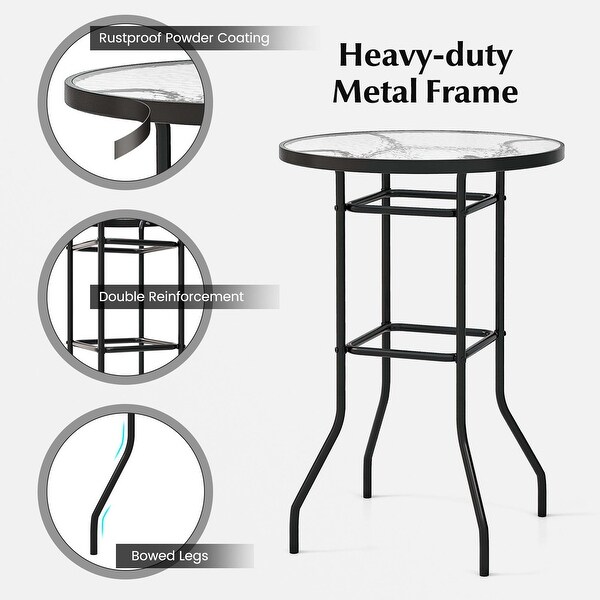 38'' Patio Round Counter Height Bar Table w/ Tempered Glass Tabletop