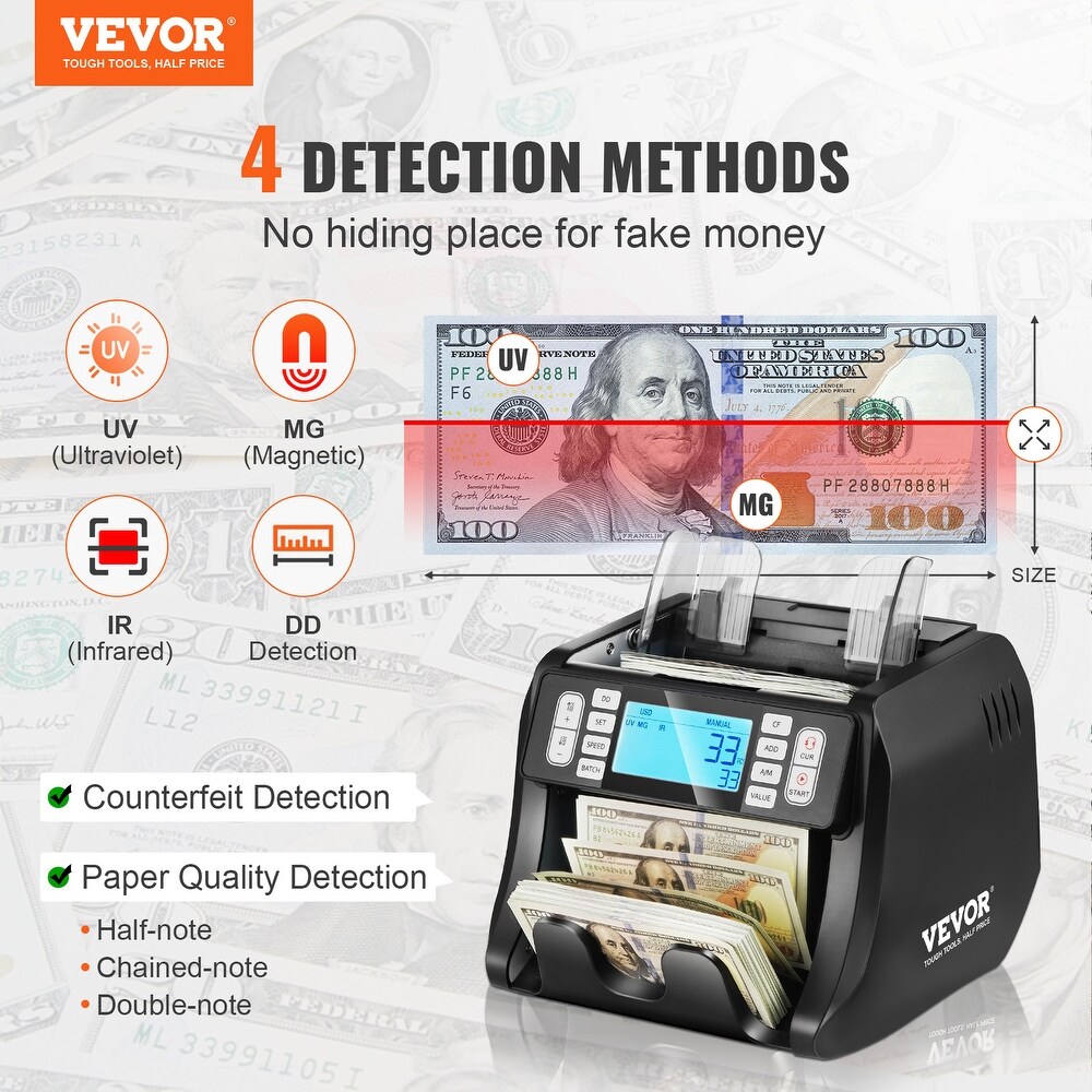 VEVOR Money Counter Machine  Bill Counter with UV  MG  IR and DD Counterfeit Detection