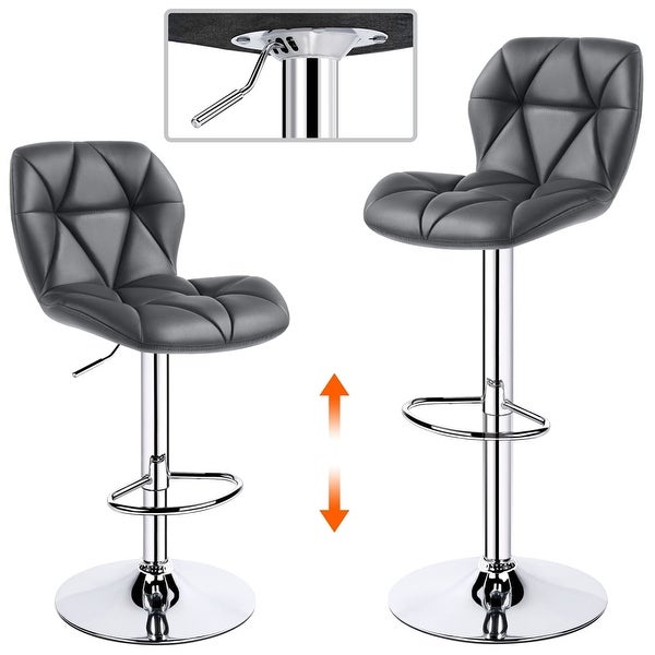 Modern Adjustable Faux Leather Swivel Bar Stool Armless， 2pcs