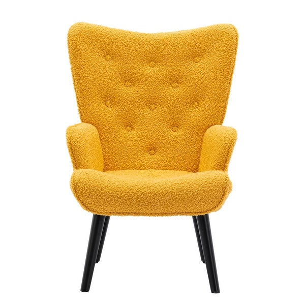 Mid-Century Teddy Fabric Accent Chair with Solid Wood Frame， Round Arms and Button Decoration