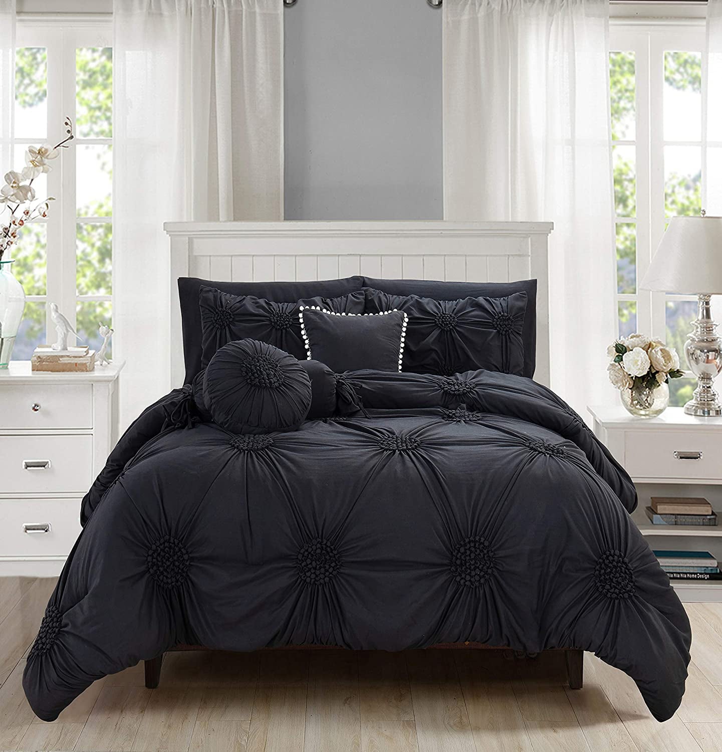 10-PIECE Bed-in-a-Bag Sunflower Comforter Set King/Cal King Black