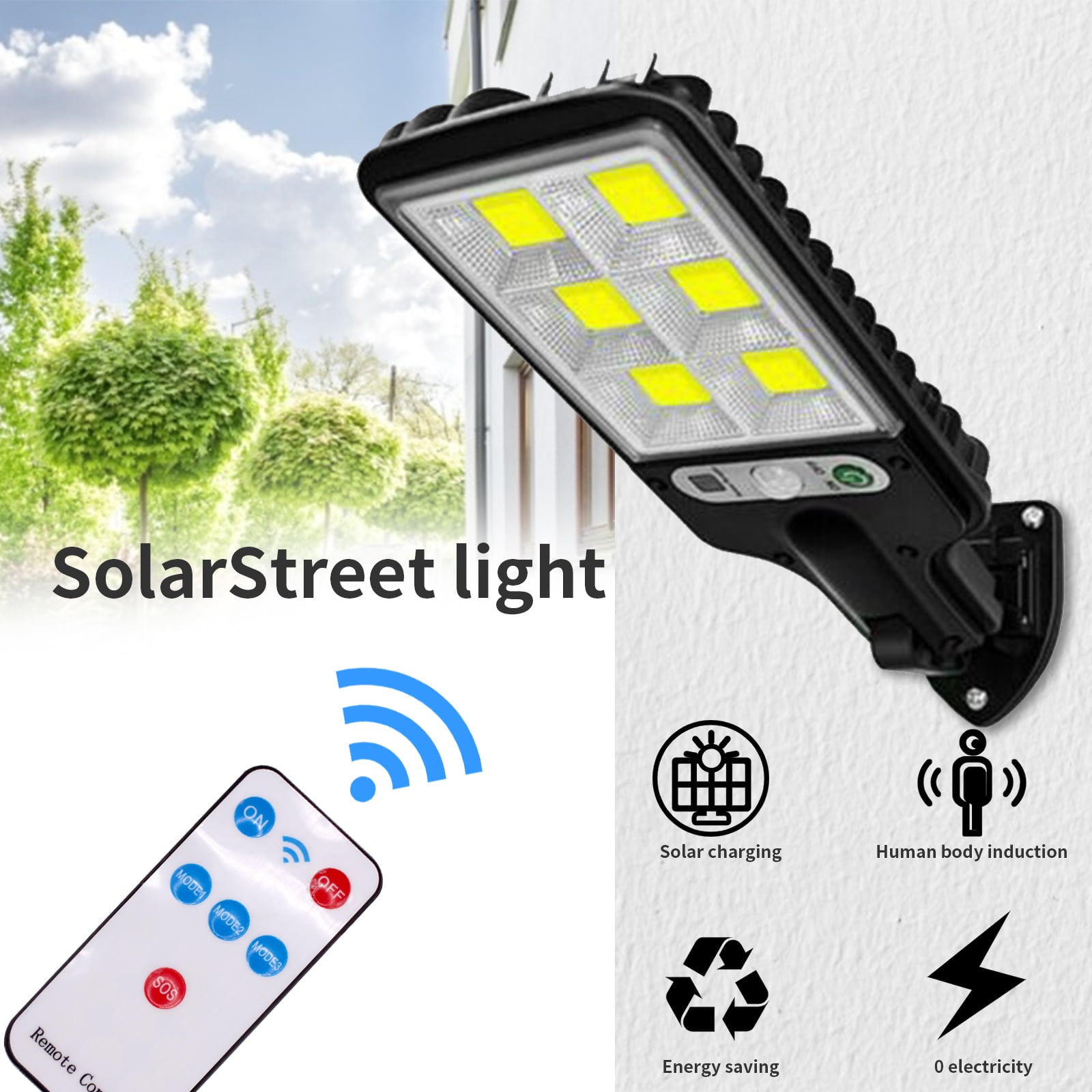 ASKITO Solar Street Lights - 600W LED Motion Sensor Security Solar Flood Lights Outdoor Wall Lamp with 3 Lighting Modes