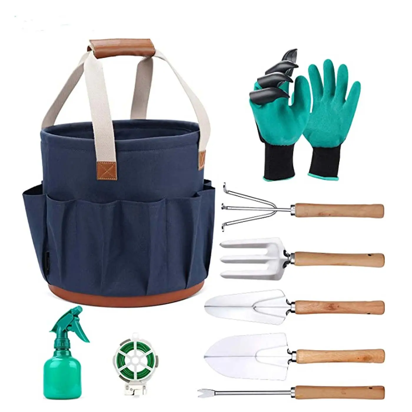 Oem Professional Stainless Steel Garden Hand Tool Set Include Bucket Pack Gardening Gloves Shovel Fork rake For Weeding Planting