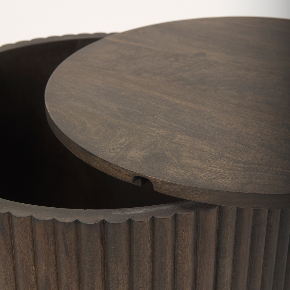 Terra Dark Brown Solid Wood Fluted Round Side Table