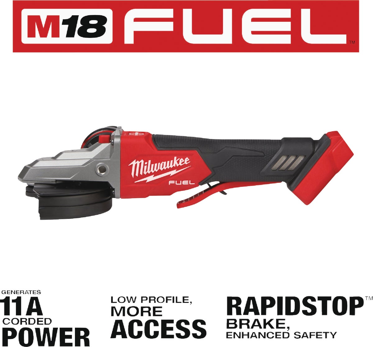 MW M18 FUEL Brushless Flathead Braking Cordless Angle Grinder