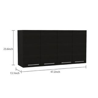 Amucolo 47.2 in. W x 13.1 in. D x 23.6 in. H Black Wood Assembled Wall Kitchen Cabinet with Shelves and Four Doors YeaD-CYD0-BLX