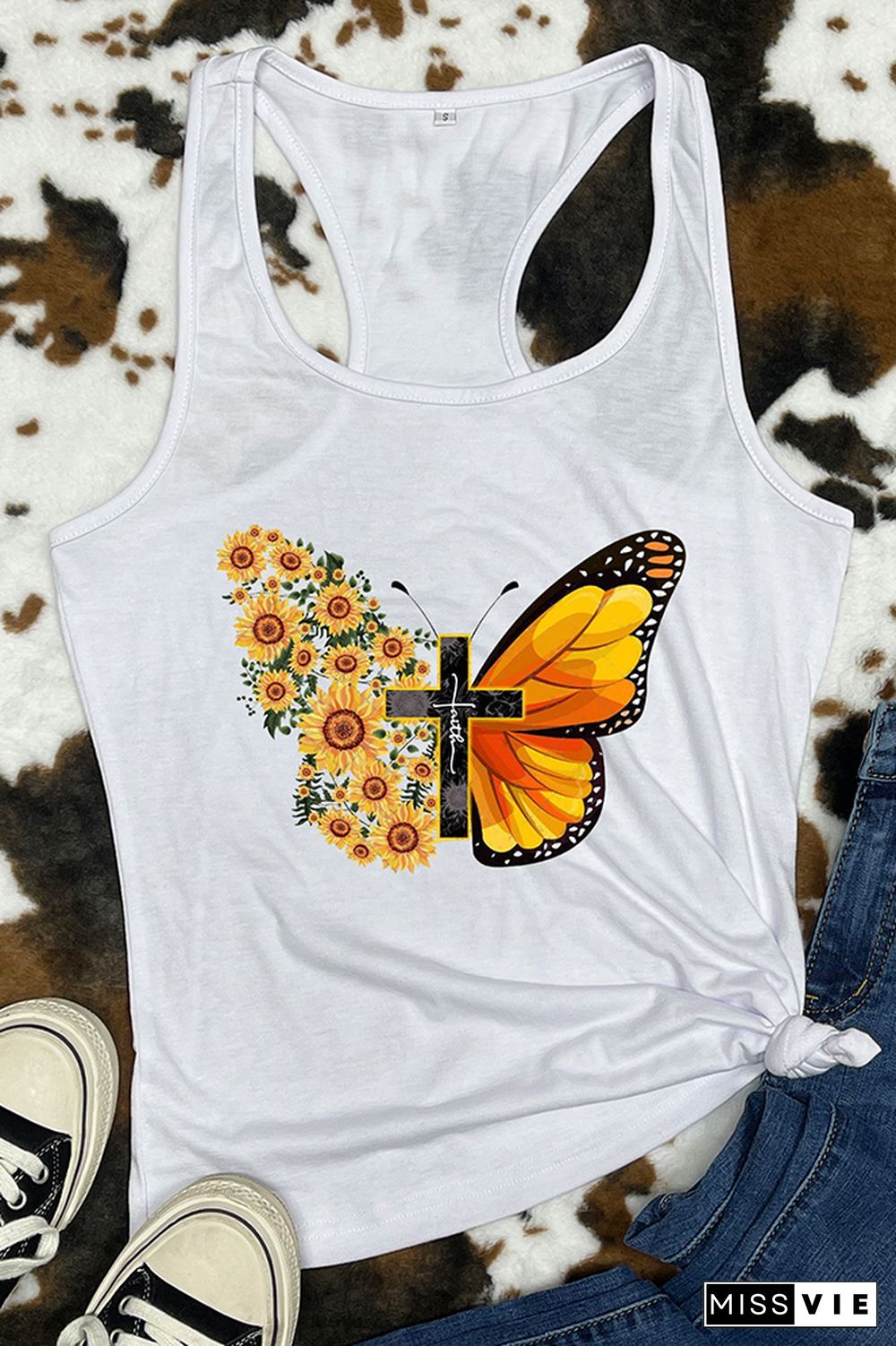 Butterfly Cross Print Sleeveless Tank Top Wholesale