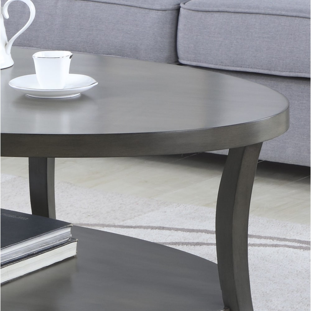 Roundhill Furniture Perth Contemporary Oval Shelf Coffee Table  Gray