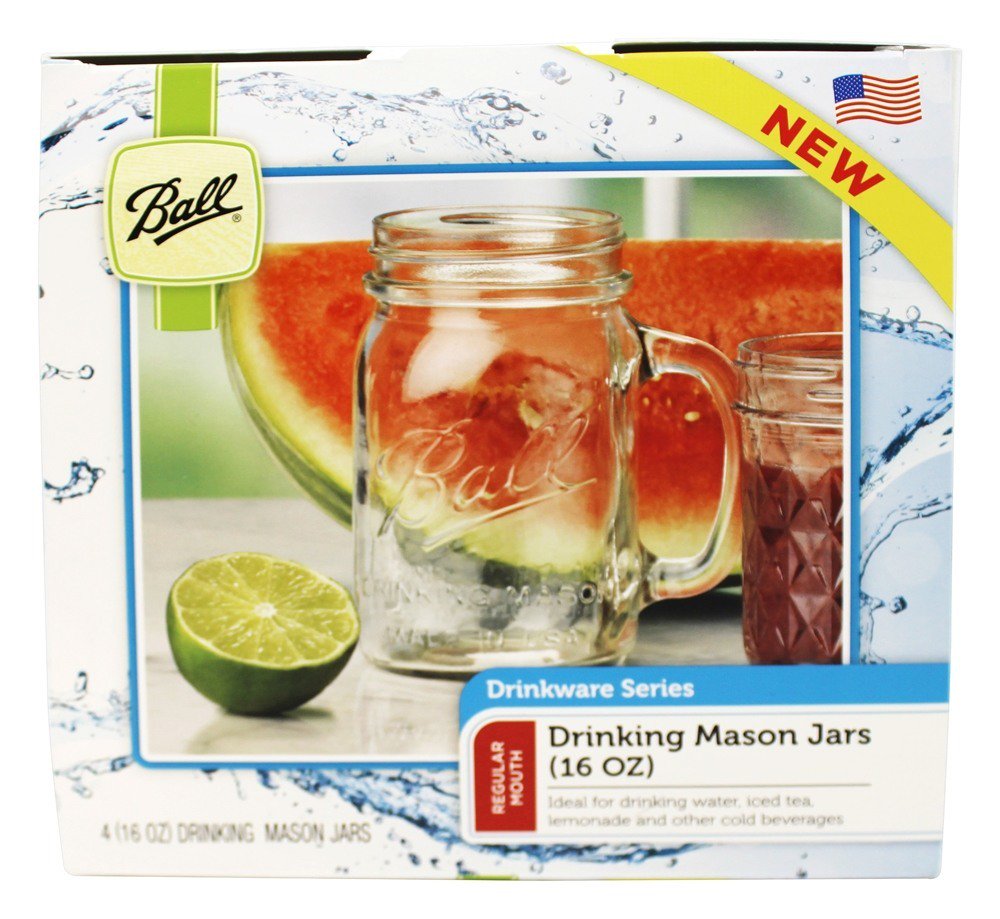 BALL Regular Mouth Mason Jar Drink Mugs， 16.oz， 4-count