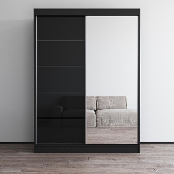 Aria High Gloss 2-door Modern Wardrobe with Mirror - - 28494566