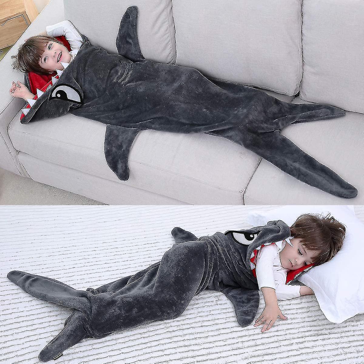 Kids Comfort Shark Tail Blanket - Smooth One Piece Blanket Design - Durable Seamless Snuggle Plush Blanket - Plus Size Grey Sleeping Bag With Fins - B