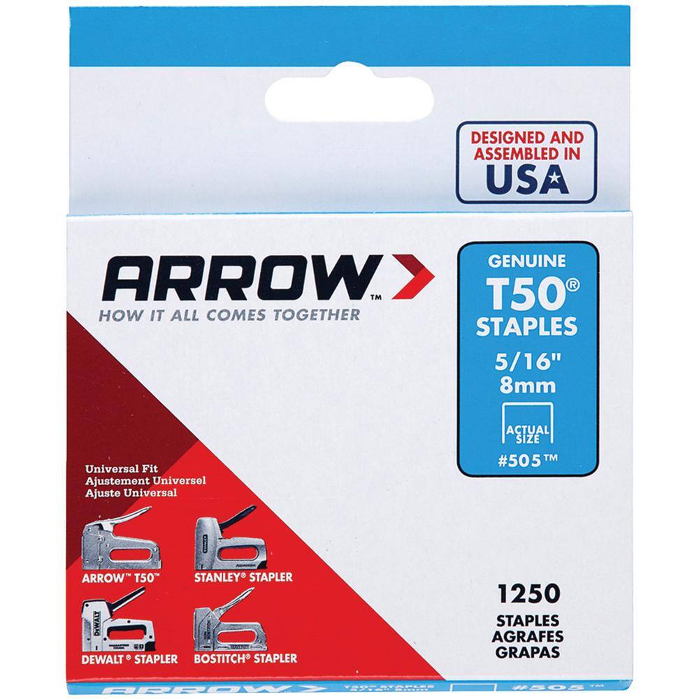 Arrow T50 Staple GunTacker with 5000-Pack 14 in. 516in. 38in.  12 in. T50 Staples 843631130759