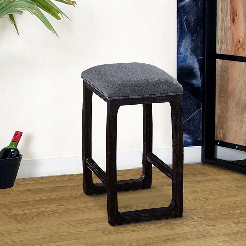 Wooden Counter Height Stool with Fabric Upholstered Seat， Gray and Brown