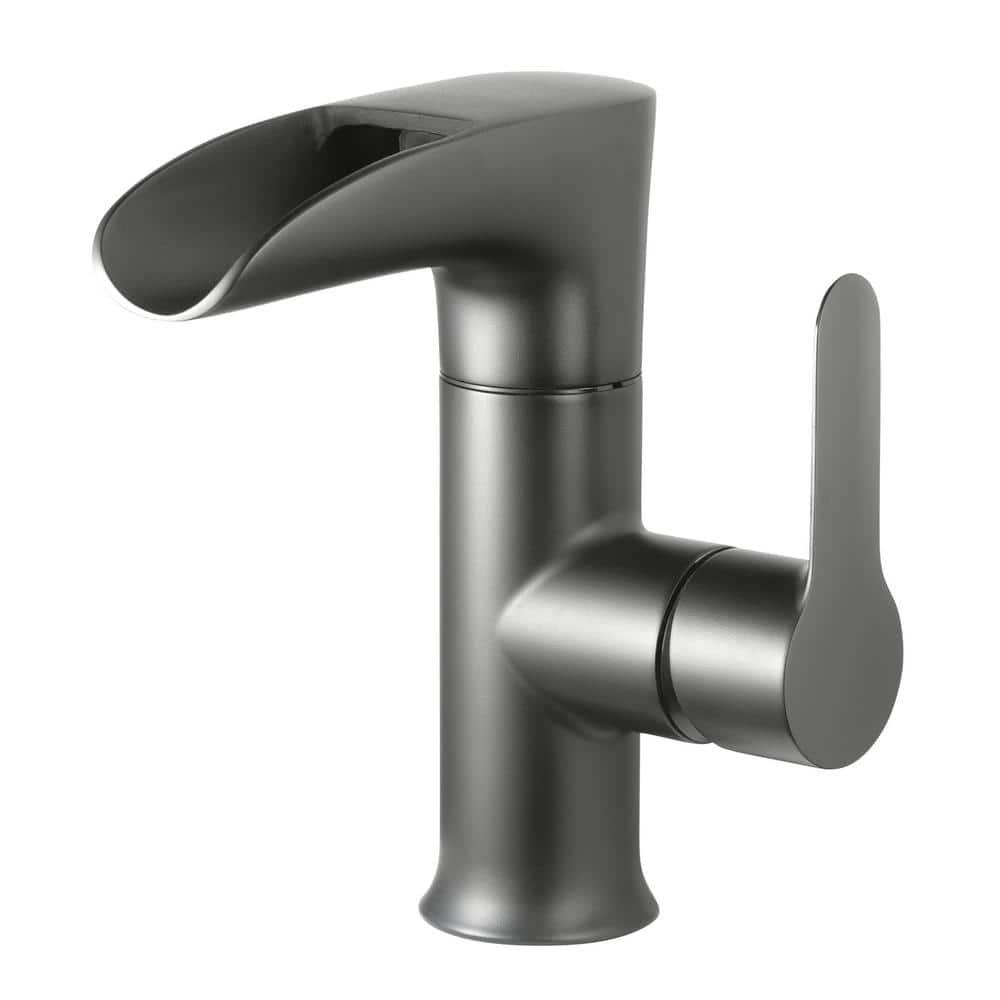 Tosca Single Hole 4 Single Slide Handle LED Bathroom Faucet with popup drain and deck plate in Matte Black