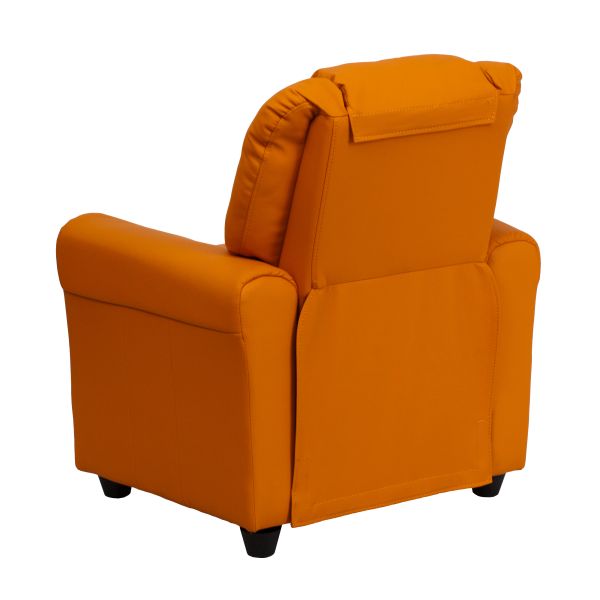 Vana Contemporary Orange Vinyl Kids Recliner with Cup Holder and Headrest