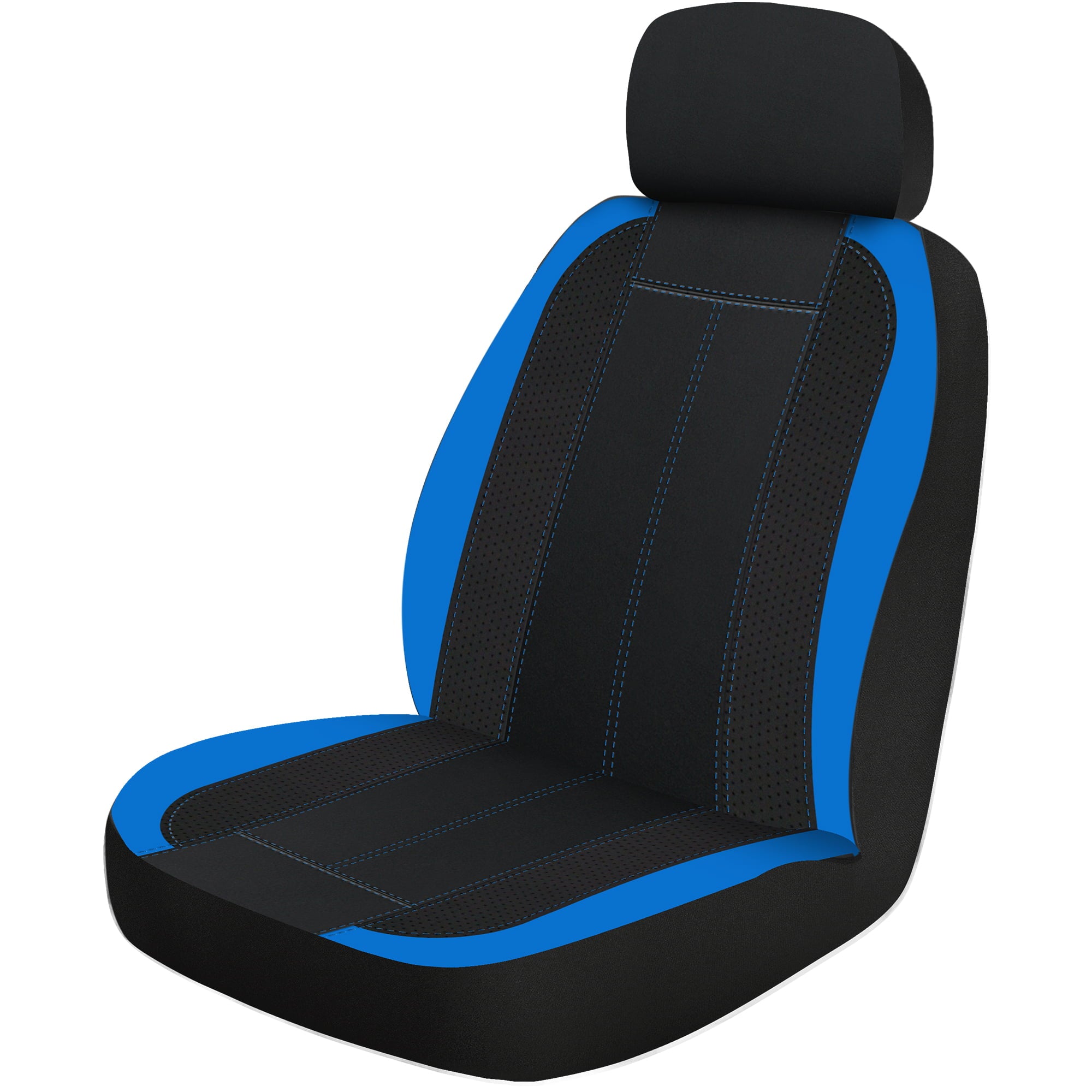 Auto Drive 2 Piece Seat Covers and Headrest Covers， Black and Blue Universal Fit for Car Truck