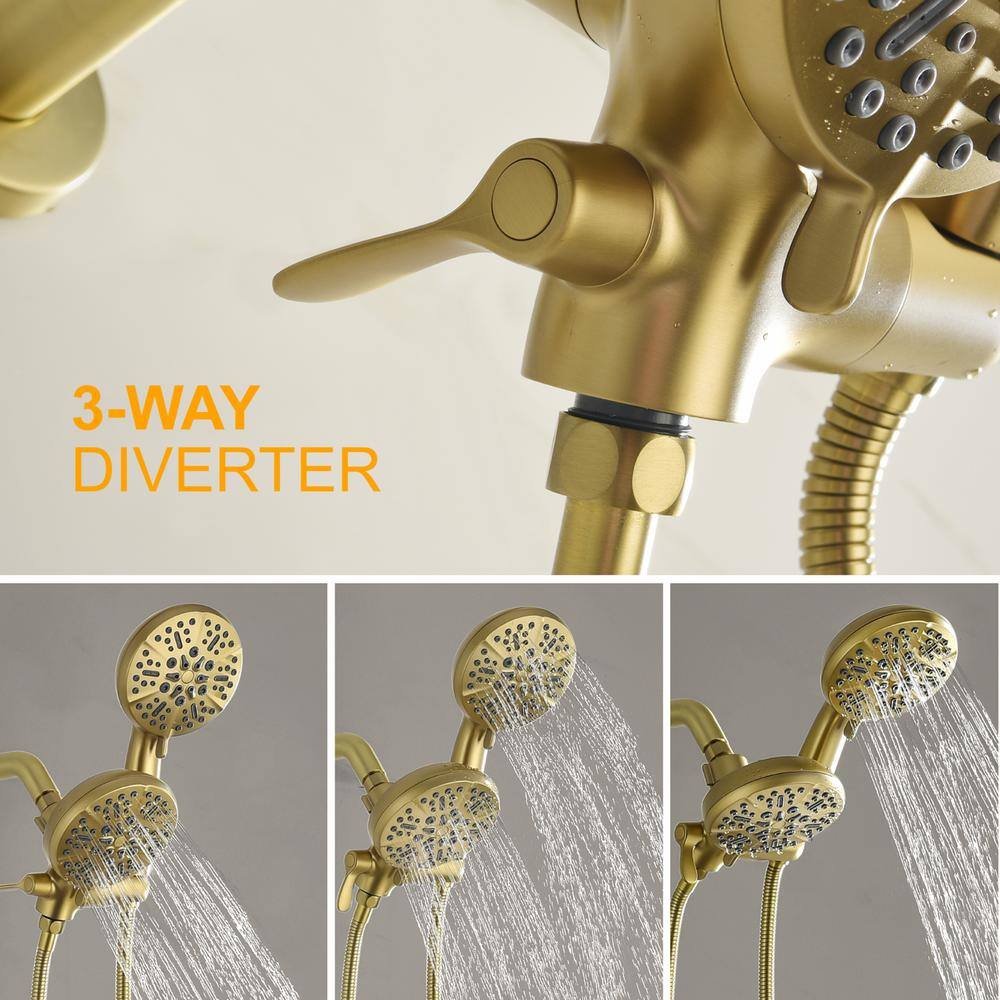 Satico Single-Handle 7-Spray Patterns with 1.75 GPM 4.72 in. Wall Mount Handheld Shower Head in Brushed Gold (Valve Included) SC014BDA