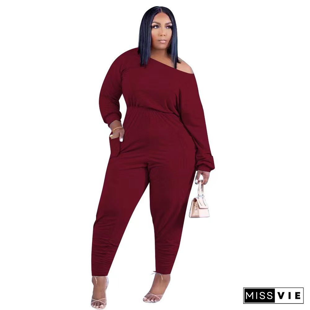 Solid Color Long Sleeve Loose Fit Jumpsuit