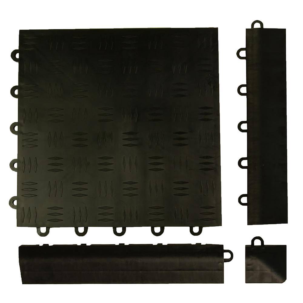 Greatmats Click Tile Black 2-38 in. x 12.14 in. x 58 in. Female Border Ramp with Loops (Case of 4) ClickTbrdF4