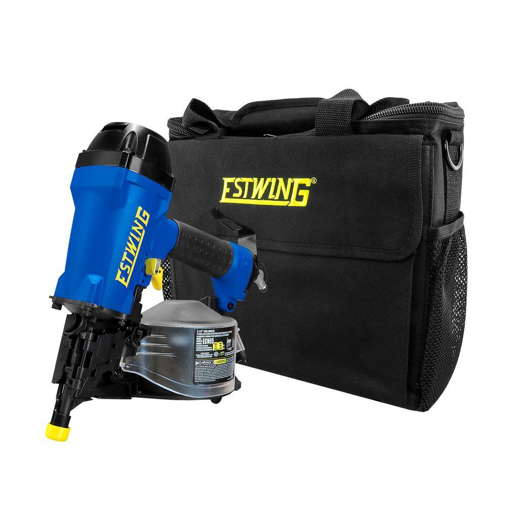 Estwing Pneumatic 15-Degree 2-12 in. Coil Siding Nailer with Adjustable Metal Belt Hook 14 in. NPT Swivel Fitting and Bag ECN65