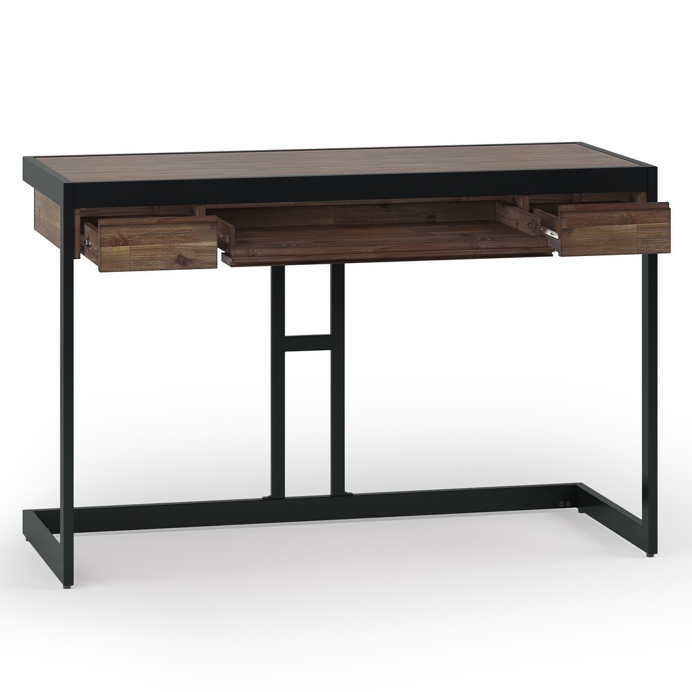 WYNDENHALL Cecilia SOLID ACACIA WOOD Industrial 48 inch Wide Small Desk in Rustic Natural Aged Brown