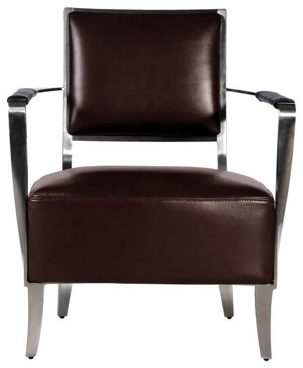 Ohone Accent Chair  Brown  Full Grain Leather  Brushed Stainless Steel   Contemporary   Armchairs And Accent Chairs   by Rustic Home Furniture Deco  Houzz