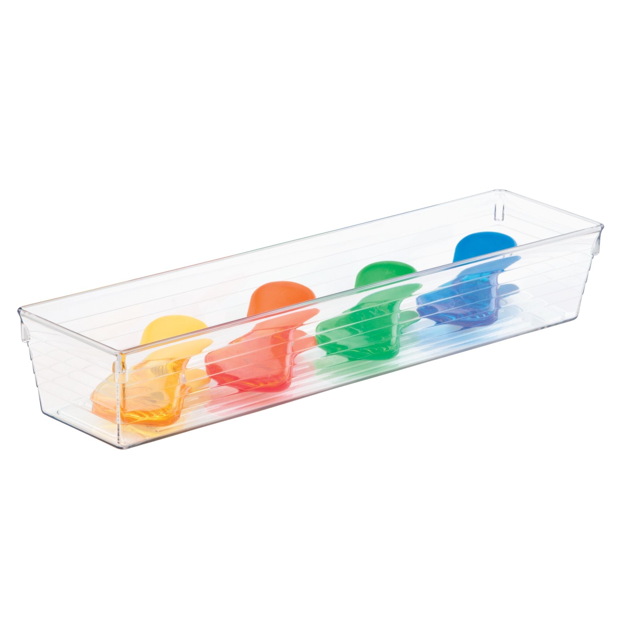 mDesign Plastic Kitchen Cabinet Drawer Organizer Tray - Storage Bin for Cutlery, Serving Spoons, Cooking Utensils, Gadgets - BPA Free, Food Safe, 12" Long, 6 Pack - Clear