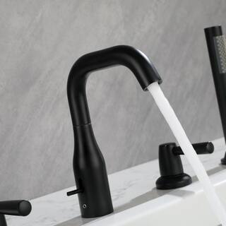 WELLFOR 3-Handle Deck-Mount Roman Tub Faucet with Hand Shower in Matte Black WK0506