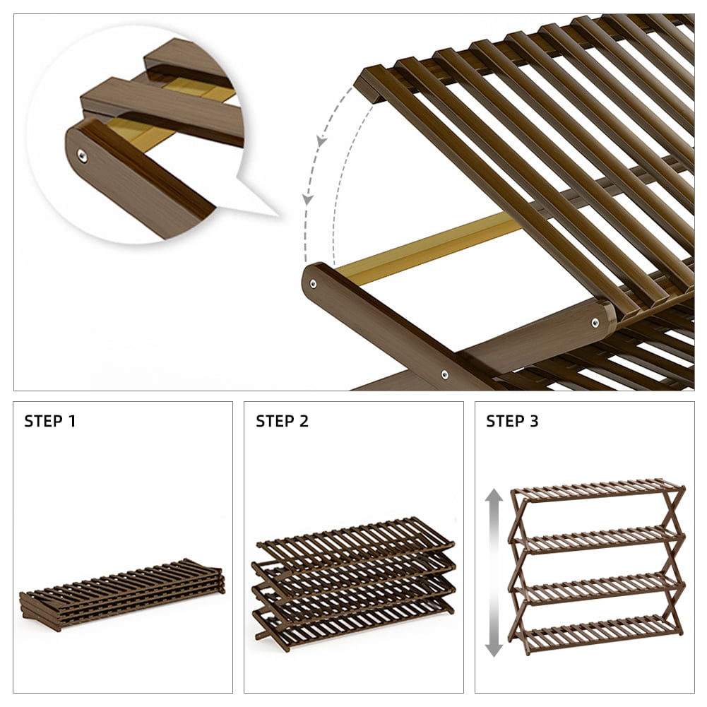 iKayaa Solid Bamboo Shoe Rack Foldable Freestanding Shoe Shelf Installation-Free Shoe Organizer Heavy Duty Rack for Hallway Entryway Closet Balcony 4-Tier
