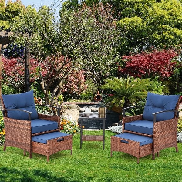 AVAWING 5Piece Patio Furniture Set Wicker Conversation Set with Coffee Table and Ottoman