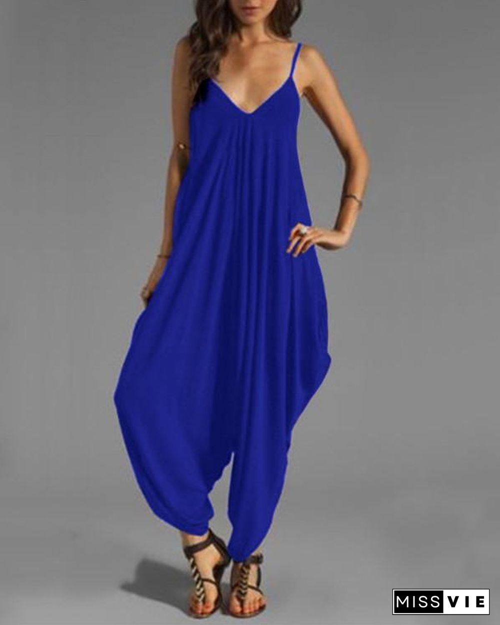 Colorful Casual Sleeveless Solid Jumpsuit