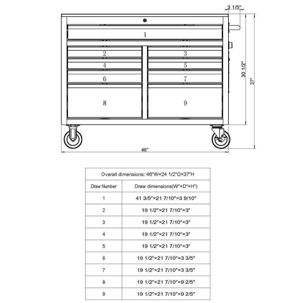 Husky 46 in. W x 24.5 in. D Standard Duty 9-Drawer Mobile Workbench CabinetTool Chest with Solid Wood Top in Gloss Gray H46MWC9GGV2