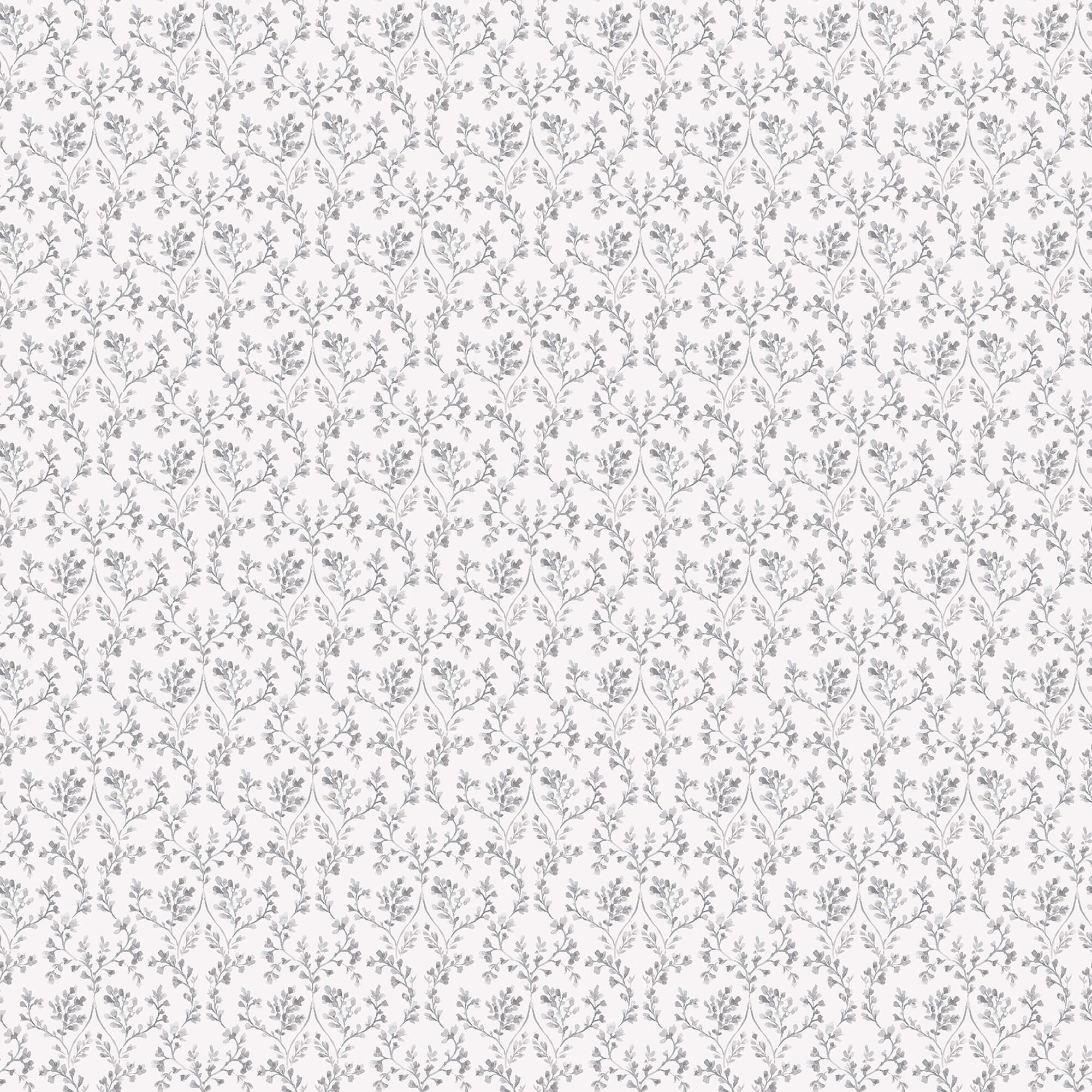 Sample Ogee Floral Black/Grey Wallpaper from the Small Prints Collection