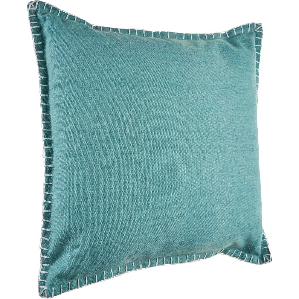 LR Home Gray Barn Piper Down Teal Throw Pillow with Embroidered Edges